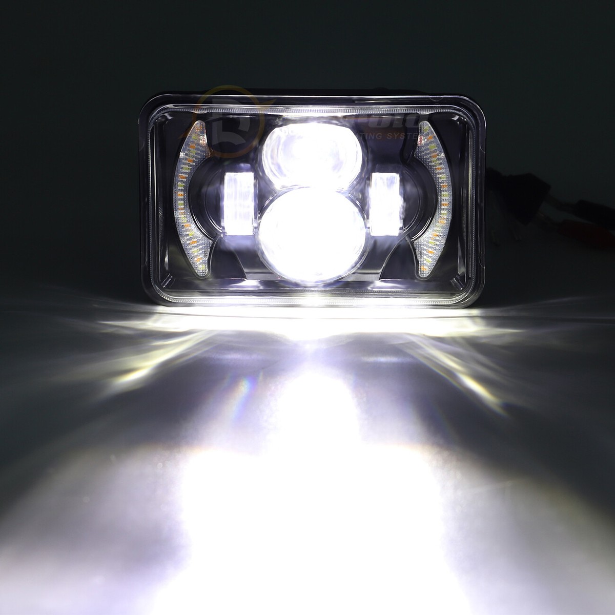 LED Headlight 4pc Black 4x6 Fit H4652 H4666 H6545 H6054 Peterbilt ...