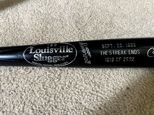 1519/2632 Cal Ripken Jr. The Streak Ends Sept 20 1998 Autographed Bat