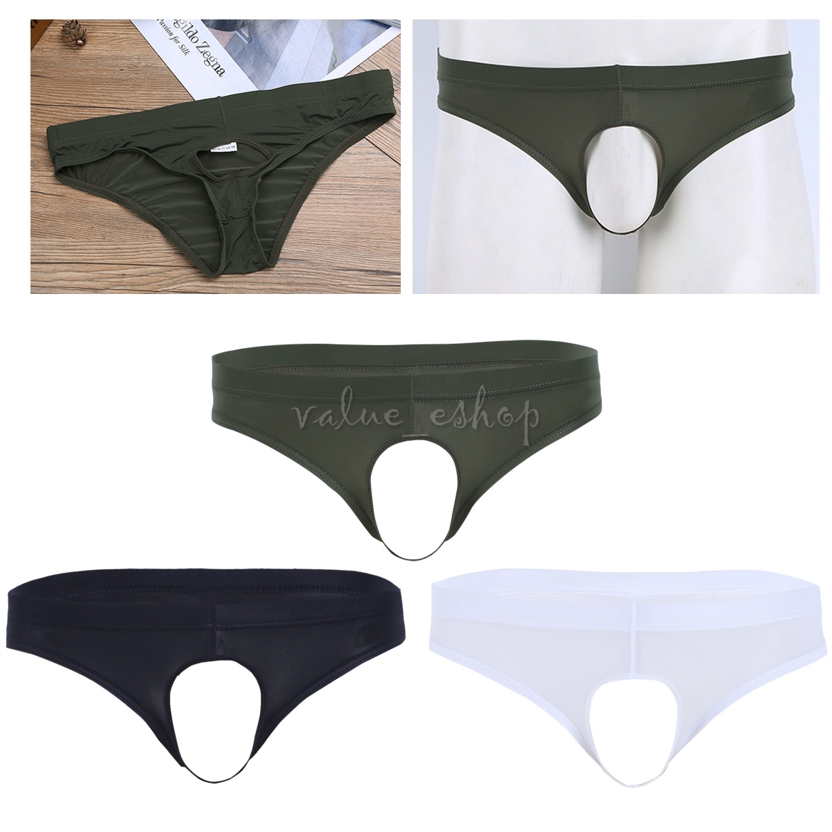 Sexy Men Penis Hole Brief Underwear Breathable Pants Thong Lingerie