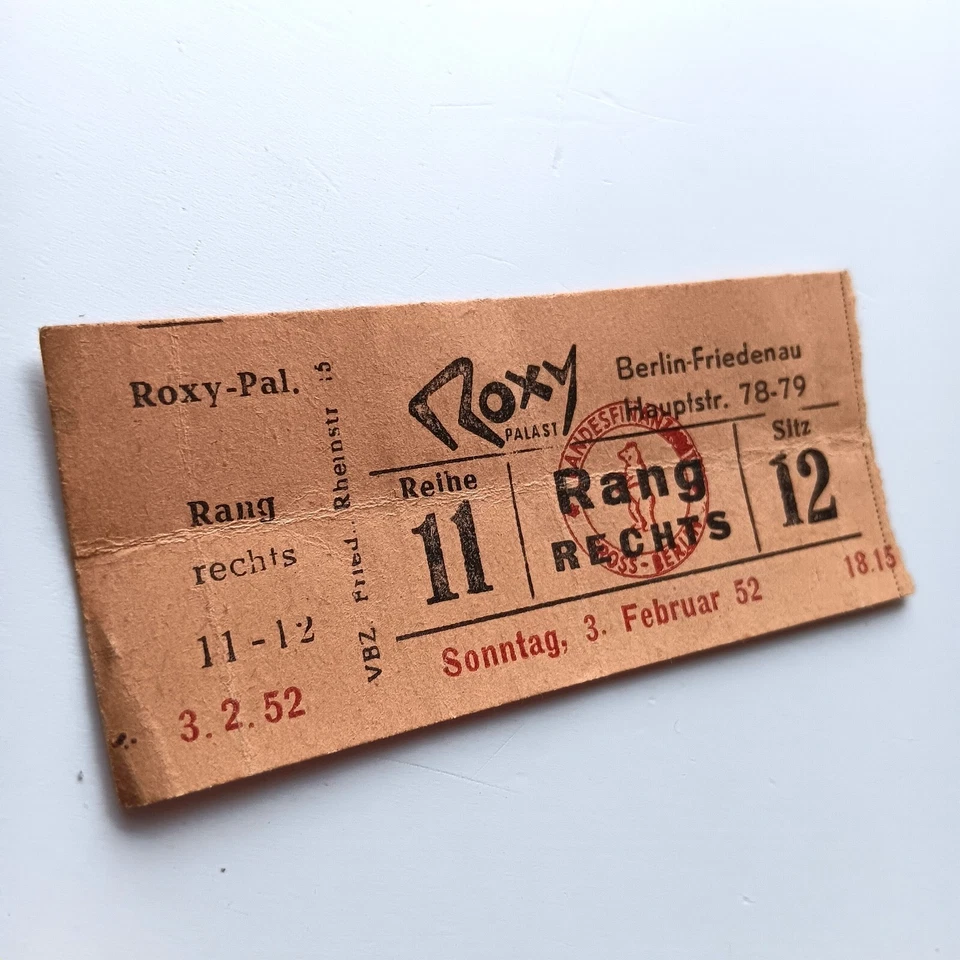 1952 Eintrittskarte Roxy Palast Berlin Friedenau Theater vom 3. Februar 1952 - Bild 3 von 4