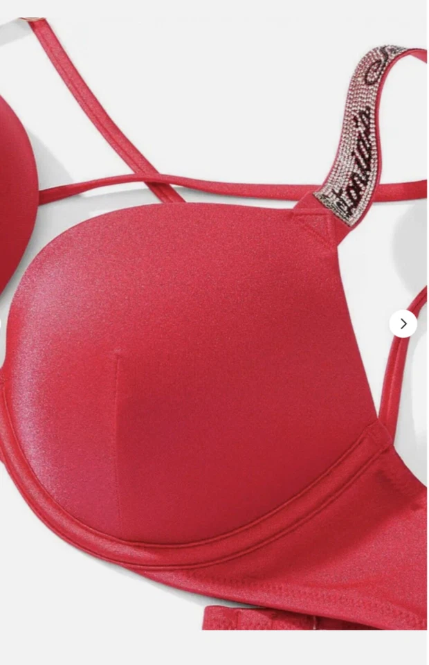Novo sutiã Victoria’s Secret 34C Bombshell vermelho strass brilho calcinha brasileira - Imagem 4 de 4