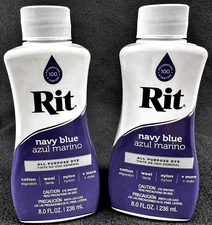 Rit All-Purpose Liquid Dye, Lot of 2 Bottles Navy Blue, 8 fl oz NEW SEALED