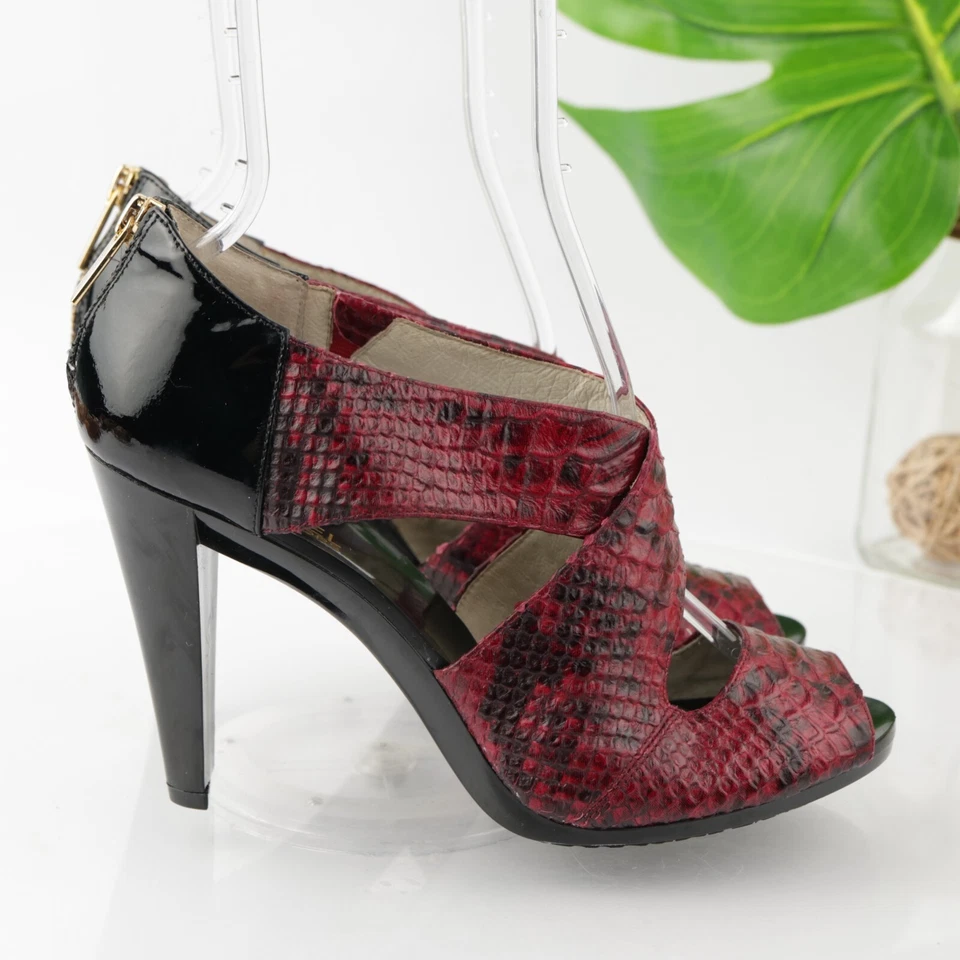 Michael Kors Women's Berkley Sandal Size 9 Cross Strap High Heel Red Snakeskin - Image 4 of 4