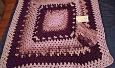 Baby Cradle Bassinet Receiving Blanket Hat New Soft Handmade Crocheted plum