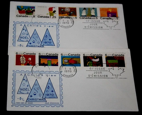 CANADA 1970 5c CHRISTMAS SET OF 10 ISSUES  ON 2 ROSECRAFT FIRST DAY COVERS