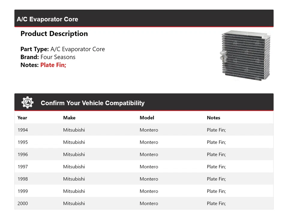 Núcleo evaporador aire acondicionado Mitsubishi Montero 1994-2000 4 estaciones 1995 1996 1997 Foto 2 de 4