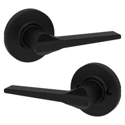 Kwikset Hollis Round Rose Matte Black Passage Hall/Closet Door Handle