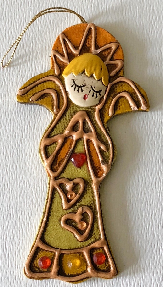 1960s MCM Retro Psychedelic Green & Orange Winged Angel Christmas