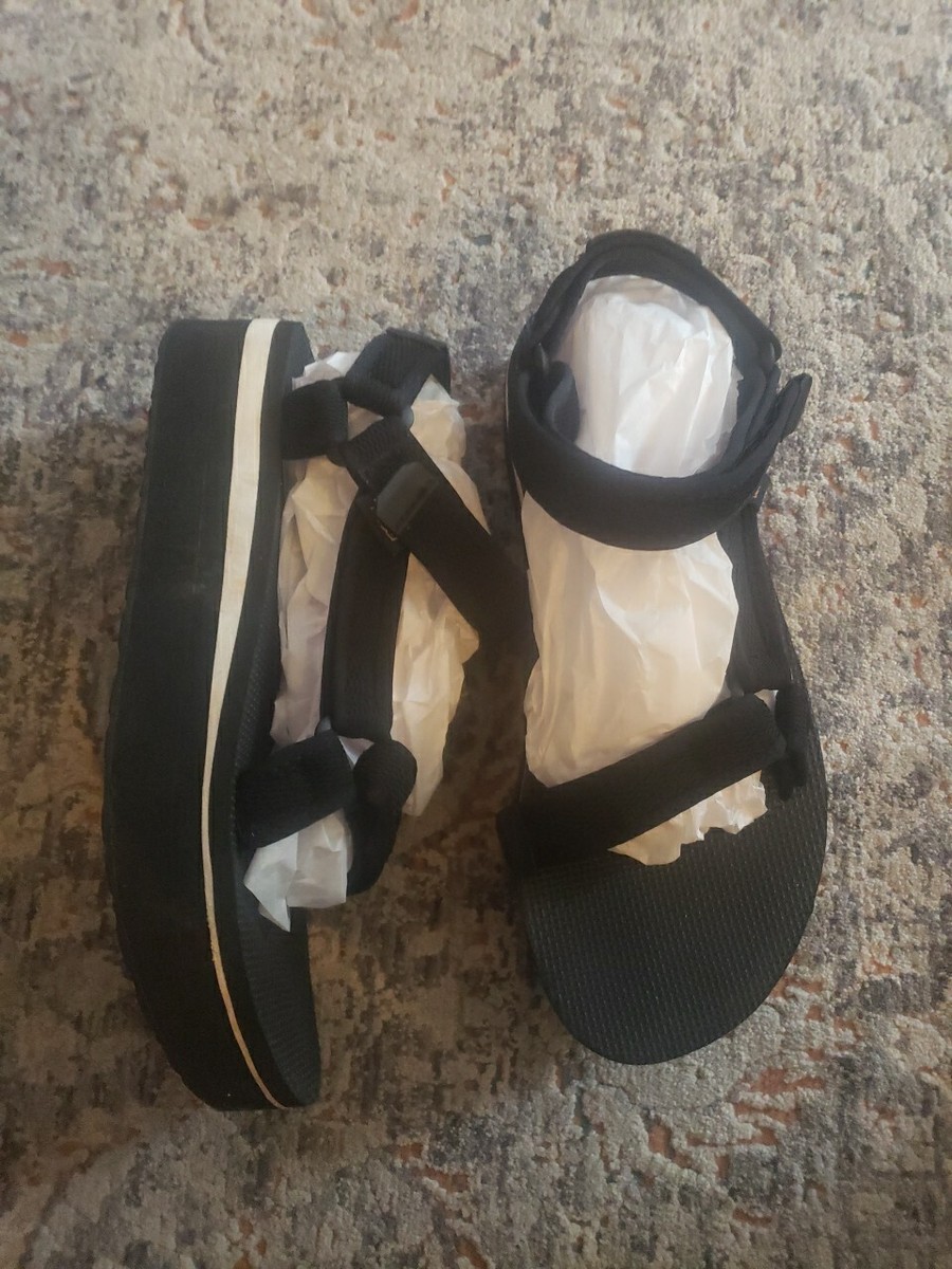 Teva Women's Flatform Universal Platform Sandal Black White Sz 10 US 1102451
