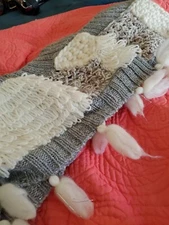  Noonday Collection Alpaca Wool Scarf Tassels Edge Gray/Cream/Silver Peru Wrap