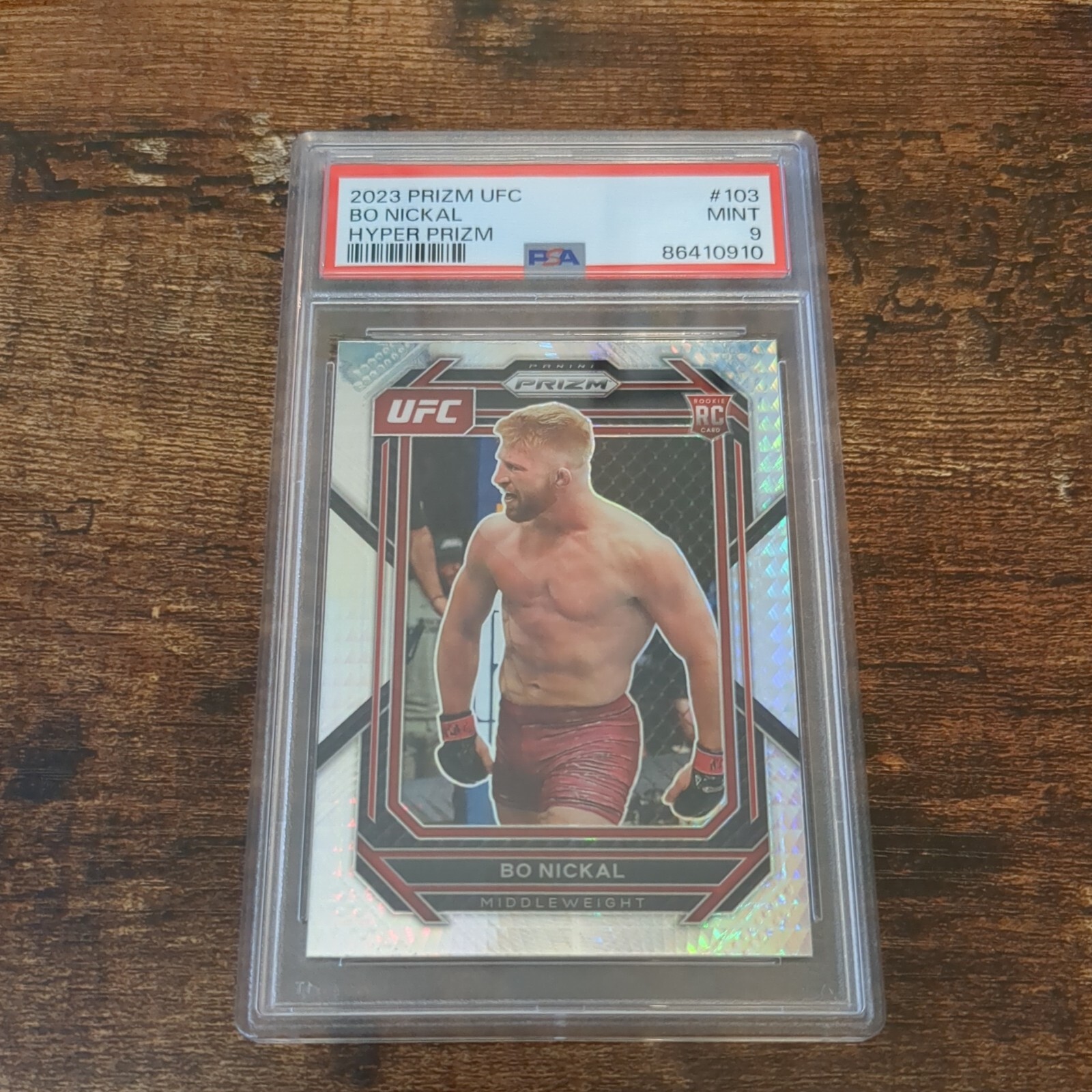 Bo Nickal HYPER 2023 Panini Prizm UFC Prizm #103 Rookie Card RC SP PSA 9
