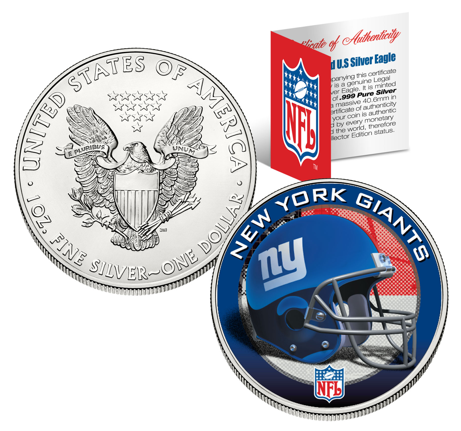 NEW YORK GIANTS 1 Oz American Silver Eagle $1 US Coin Colorized NFL LICENSED