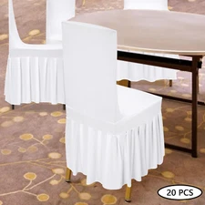 White 16-22*16-22in 20 Pcs Polyester Wedding Stretch Chair Slipcovers W/ Skirt