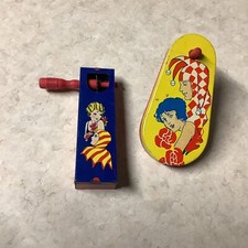 2 Vintage Tin Noisemakers Toy Kirchhof Patented 1928 USA Jester Dancers