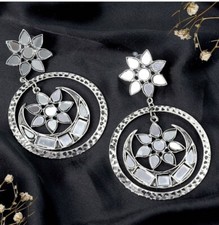 Bollywood Indian Ethnic Afgani Mirror Chandbali Hoops Stud Jhumki Earrings