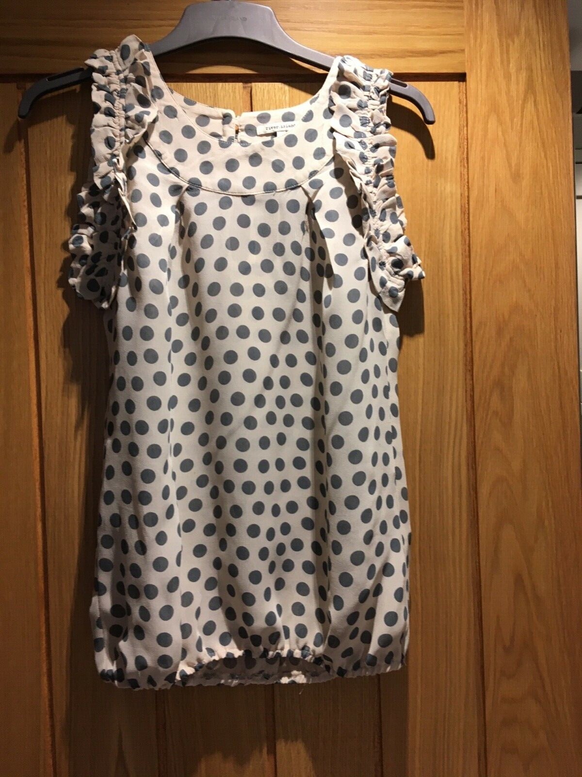 River Island Crepe Effect  Teal and Cream Spotted Blouse 6