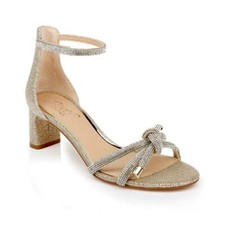 Jewel Badgley Mischka Lena Knotted Mid Heel Size 9.5 Gold Fabric