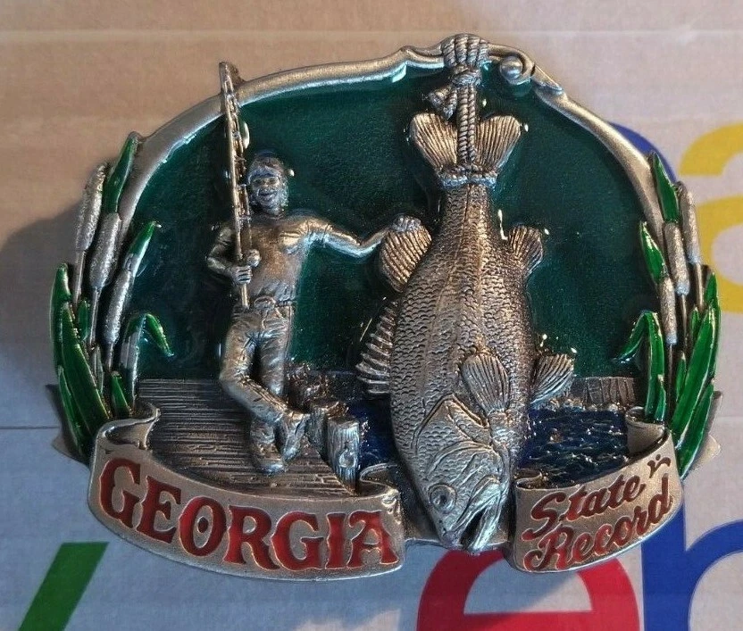 Georgia State Record Fishing Belt Buckle Fish Bass Great American