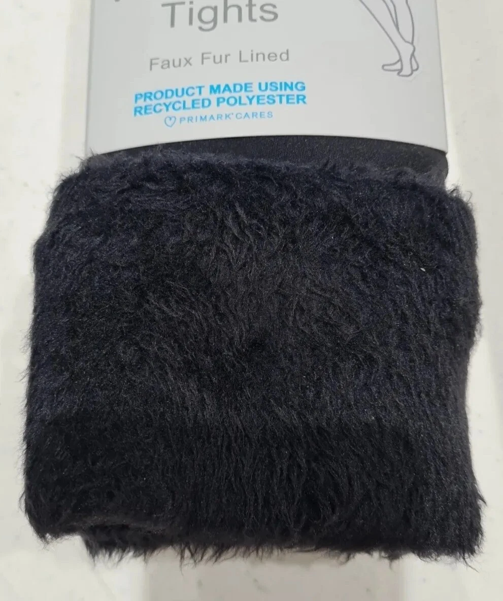 Primark Womens Black Velvet Plush Faux Fur Lined Leggings - Size XS/S - BNWT