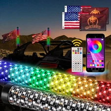 Pair 2FT Spiral LED Fat Whip Light Antenna RGB Chasing For Can-am X3 RZR UTV ATV