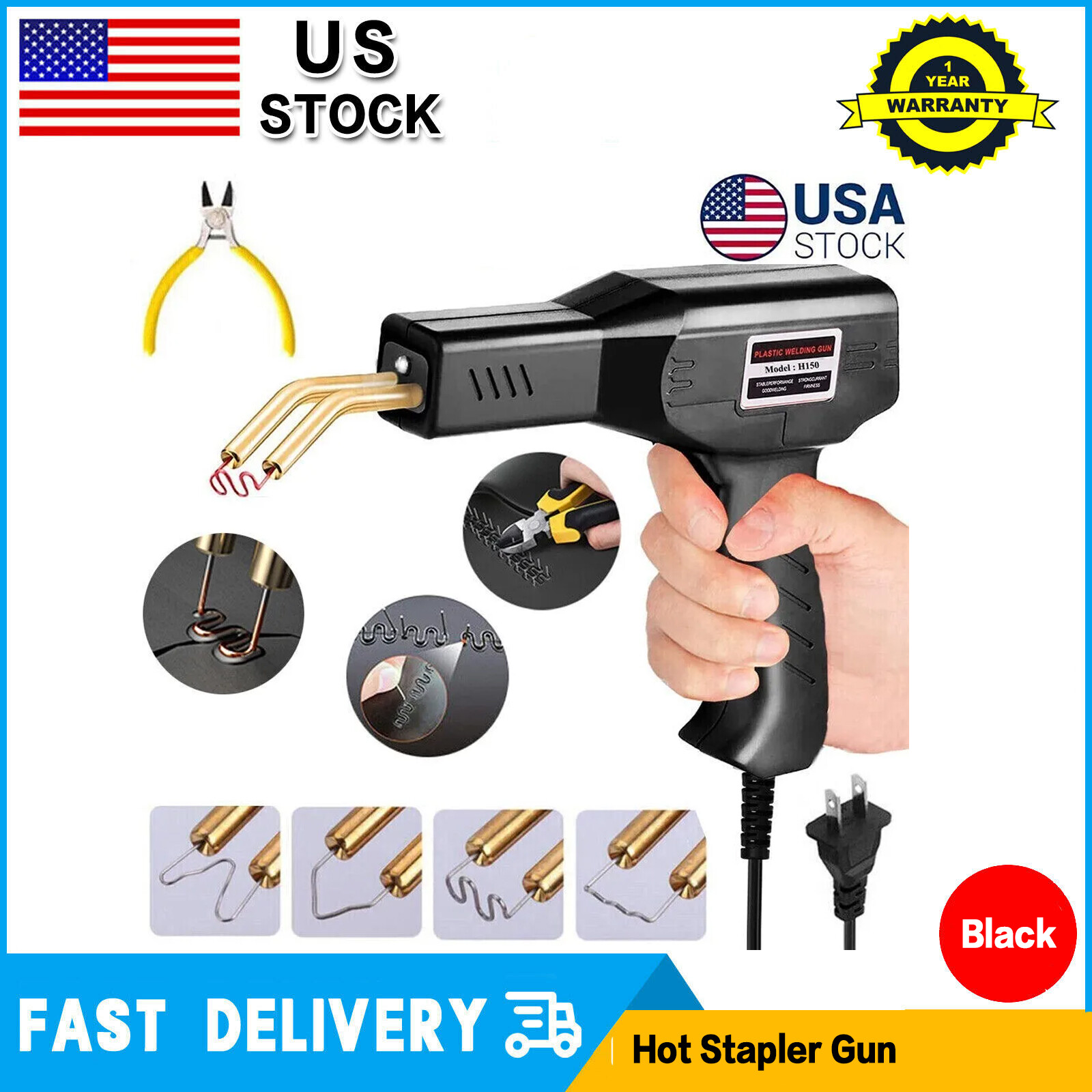 Hot Stapler Gun 200 Staples Car Bumper Fender Fairing Welder Plastic Repair Kit-image
