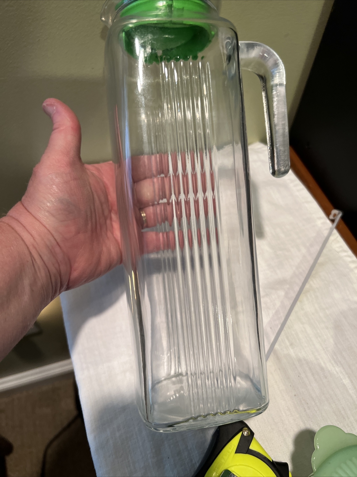 Vintage Pasabahce Refrigerator Glass Juice Carafe Pitcher Lid Great