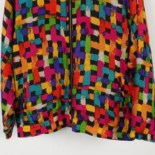 Vintage 80s Colorblock All Over Print Silk Jacket Womens Size Medium Chris Allan - Picture 14 of 15