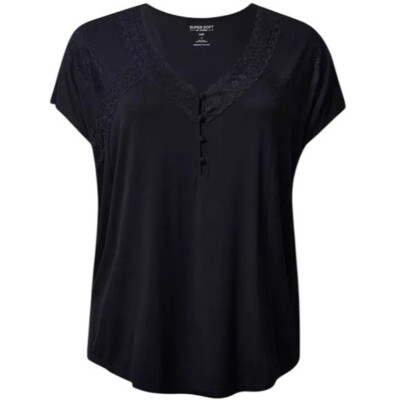 Torrid Women s Black Super Soft Jersey Dolman Henley Lace Trip Top Size 2X