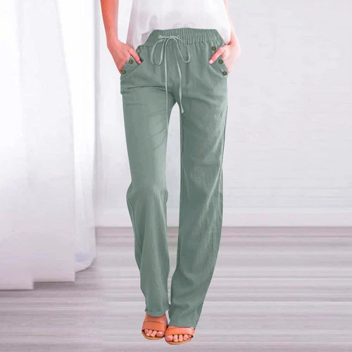 Womens Casual High Waist Pants Drawstring Loose Fit Summer Trousers with Pockets - Imagen 15 de 43
