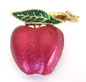 Authentic Buchel Brooch Gold Plated Red Apple Green Enamel Leaf Pin Mothers Day Gifts