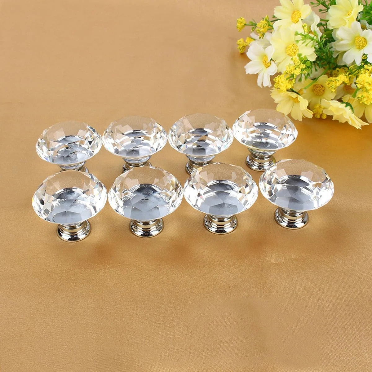Crystal Door Knob Set, 8 Pack Modern Clear Doorknobs Transparent Door Handle for