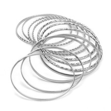 12pcs Boho Bangles for Women, Silver Bracelets Stackable Bracelets Trendy Layere