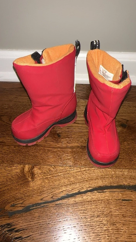 Land's End Toddler Boy's Rainboots Snow Boots Red Blue Fleece Lined - Size 7M - Image 2 of 4