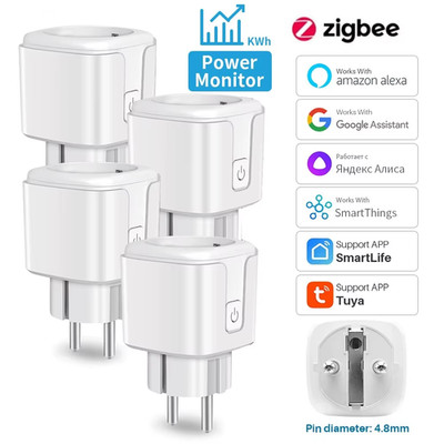 Tuya Smart Zigbee 3.0 Power Plug 16A/20A EU Outlet 4400W Meter Remote Control Wo