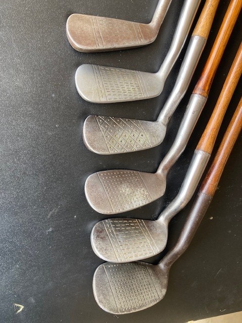 Awesome Antique William Gibson/Slazenger Smith’s Anti Shank Hickory Iron Lot