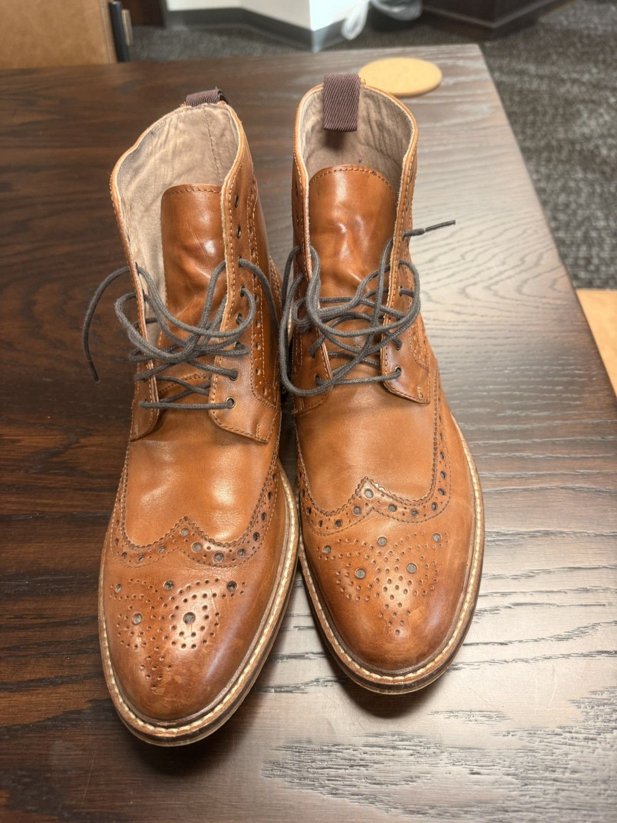 Men's Size 9 Ashton Grey  Payton Brown Leather lace up Wingtip Boots
