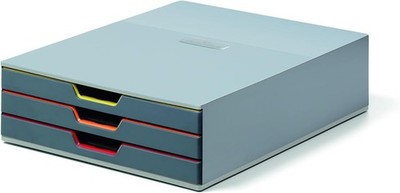Durable Varicolor 3 Drawer Unit - Gray Desktop Drawer Set with 3 Color Coded Dra