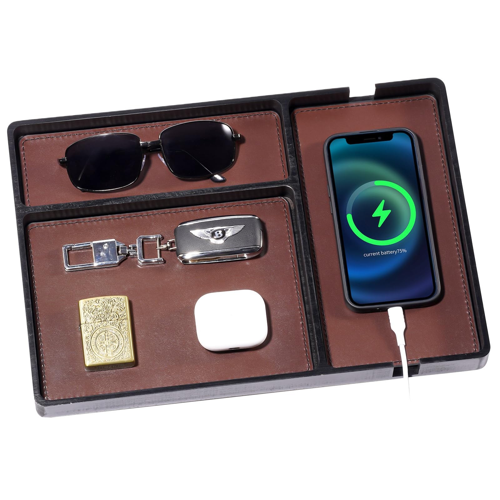 ProCase Wood Valet Tray with Removable Leather Pad for Men, Catchall EDC Organiz