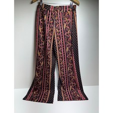 Ashley Blue Wide Leg Palazzo Pants Sz L Paisley Black Pink Boho Hippie Festival