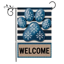Winter Welcome Garden Flag, Dog Paw Print Winter Christmas Decor Garden Flag,...