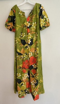 sears green dress Vtg Hawaiian Floral Hostess Tiki Size 10 EUC Luau Vacation & Resort Collection