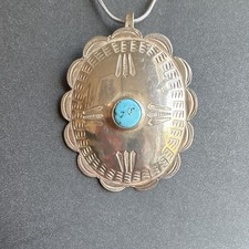 Southwestern Sterling Silver Turquoise Oval Pendant Necklace-18 inch