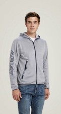 NWT Ariat Tek Men  s Heather Grey Navy Full Zip Byron Hooded Logo Jacket 2XL XXL