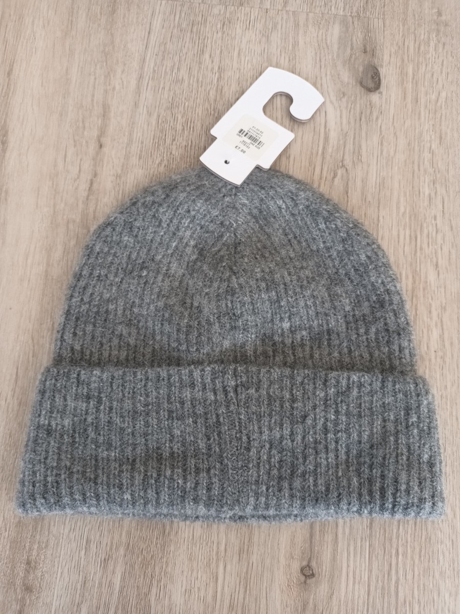 Primark Grey Ribbed Warm Knit Wool Blended Ribbed Beanie Men's