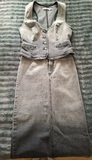 NA-KD Damen 2-tlg. Denim-Set grau: Weste & la...