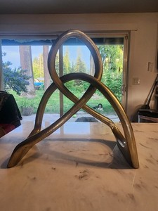 Modern Gold Tone Metal Love Knot Abstract Art Sculpture Accent Decor