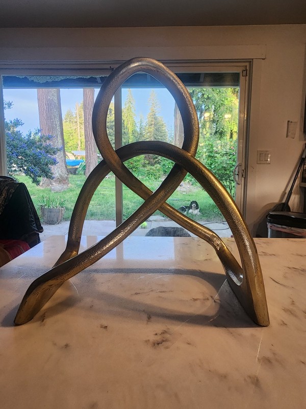Modern Gold Tone Metal Love Knot Abstract Art Sculpture Accent Decor