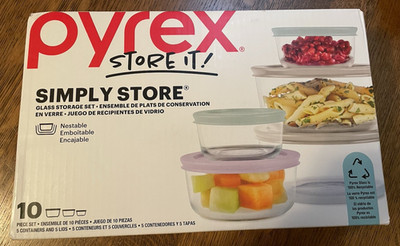 Pyrex Simply Store 10 PC Glass Storage Containers w lids-New in box