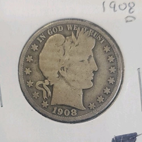 1908-D Barber Half Dollar 50C Silver Circulated 0.9 Fine Silver Denver  #425