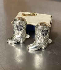Vintage Cowboy Boots Salt/Pepper Shaker Set Cheyenne Wyoming Silver Tone